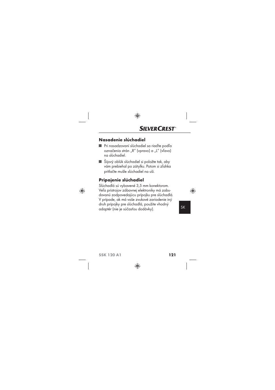 Nasadenie slúchadiel, Pripojenie slúchadiel | Silvercrest SSK 120 A1 User Manual | Page 123 / 132