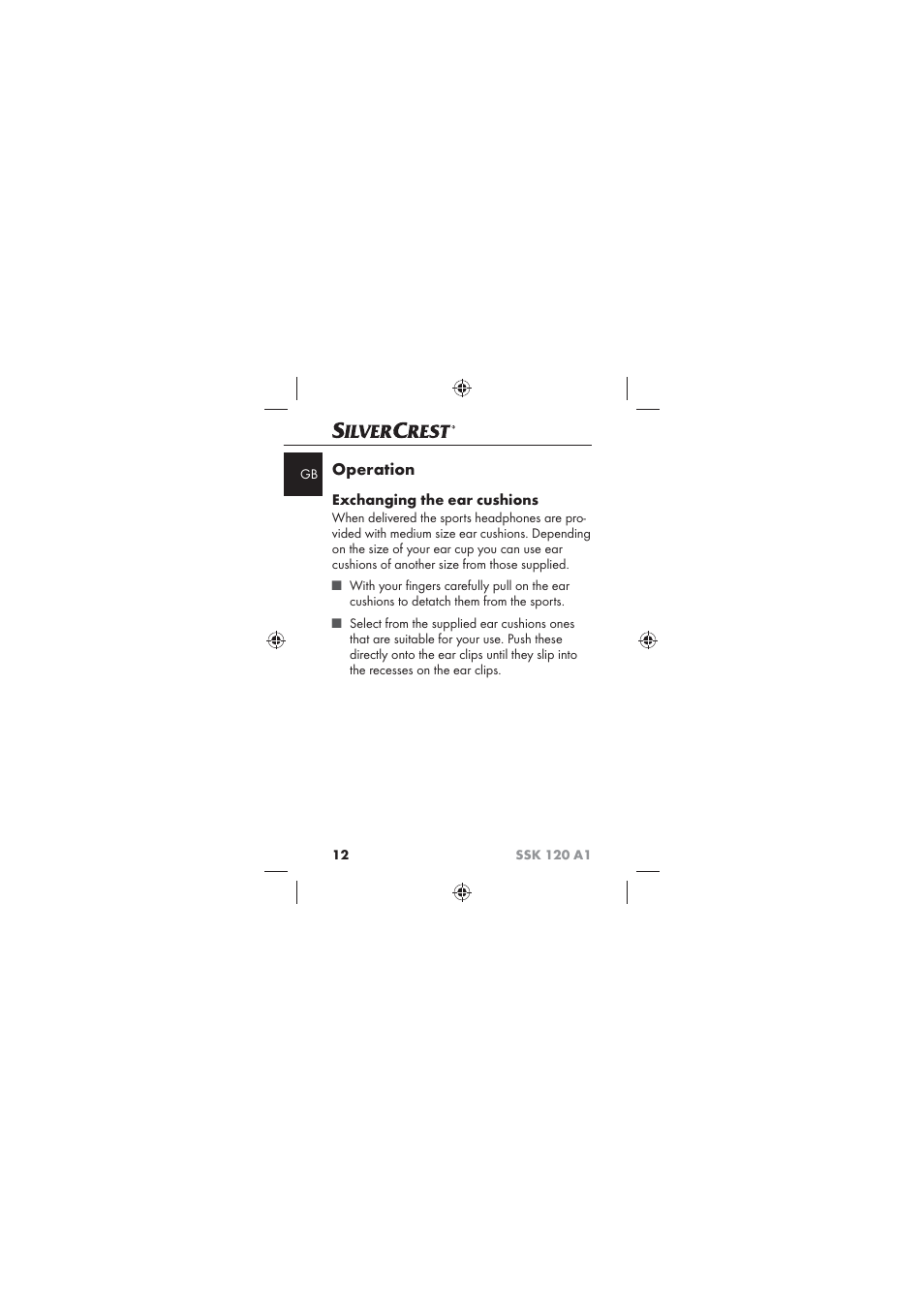 Operation, Exchanging the ear cushions | Silvercrest SSK 120 A1 User Manual | Page 14 / 132