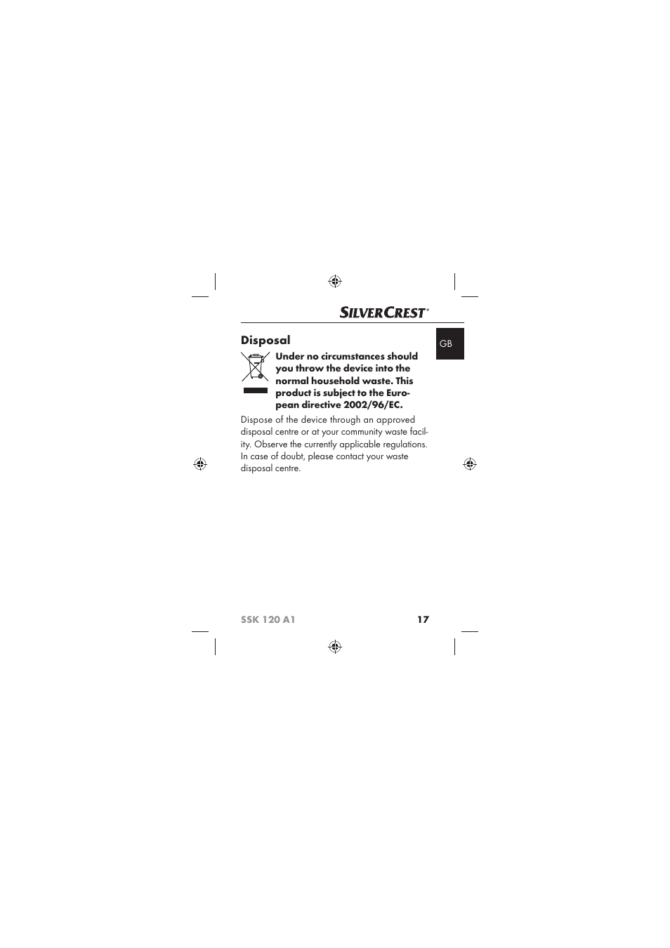 Disposal | Silvercrest SSK 120 A1 User Manual | Page 19 / 132