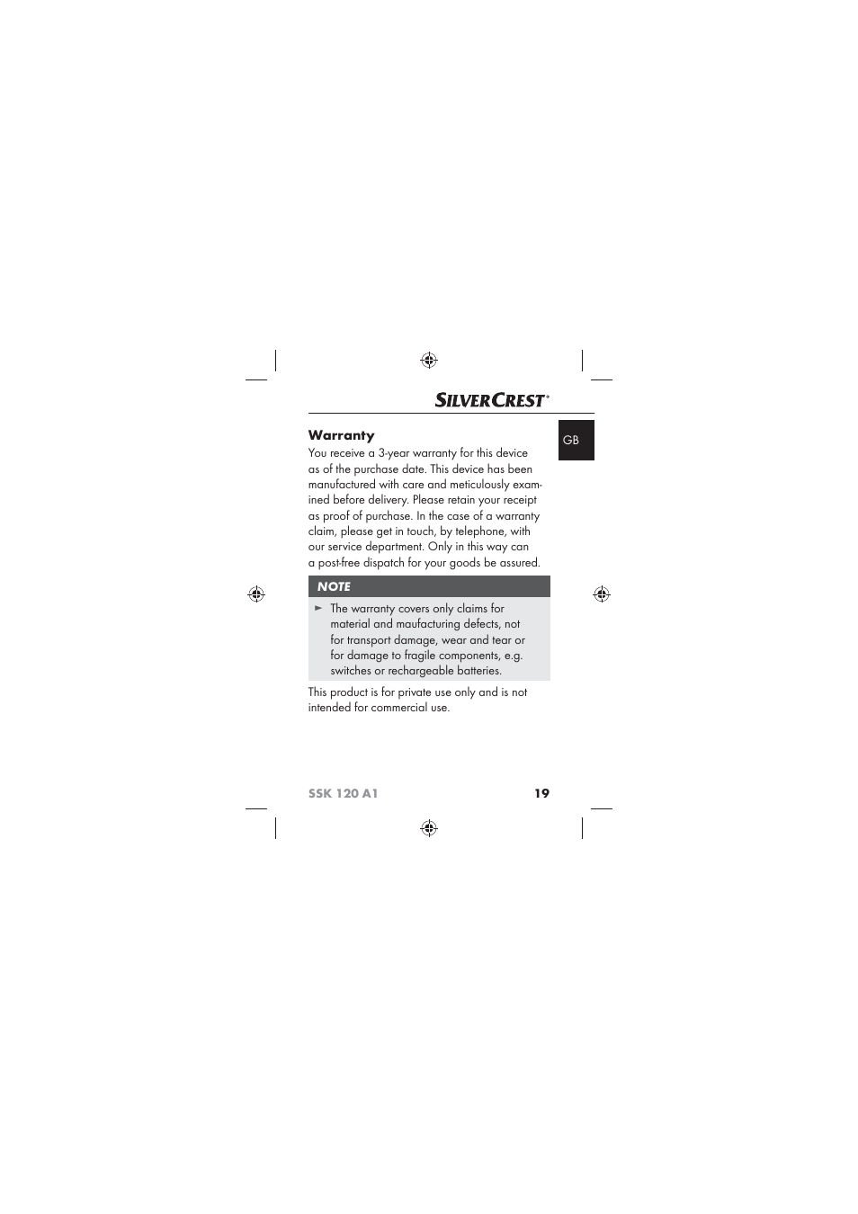 Warranty | Silvercrest SSK 120 A1 User Manual | Page 21 / 132