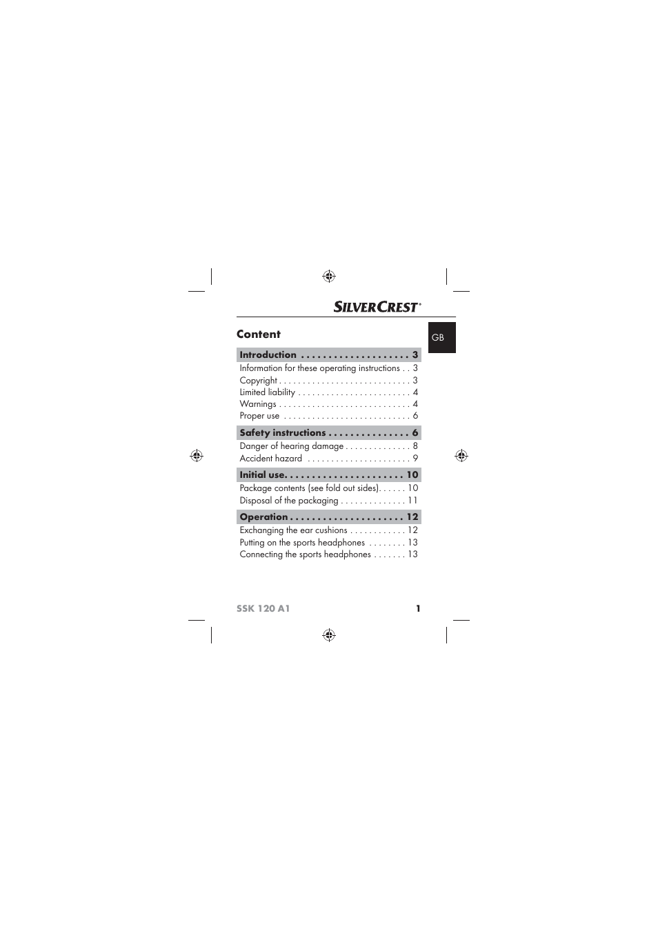 Content | Silvercrest SSK 120 A1 User Manual | Page 3 / 132