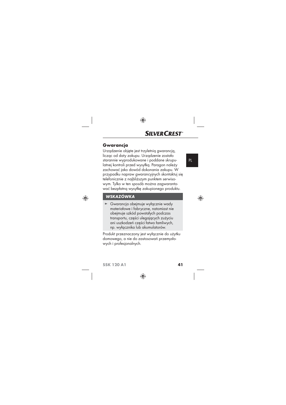 Gwarancja | Silvercrest SSK 120 A1 User Manual | Page 43 / 132
