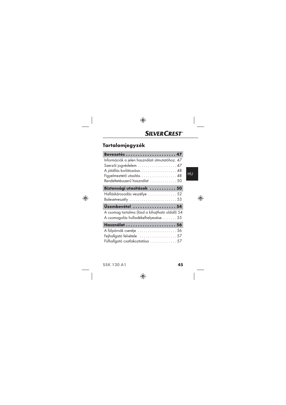 Tartalomjegyzék | Silvercrest SSK 120 A1 User Manual | Page 47 / 132