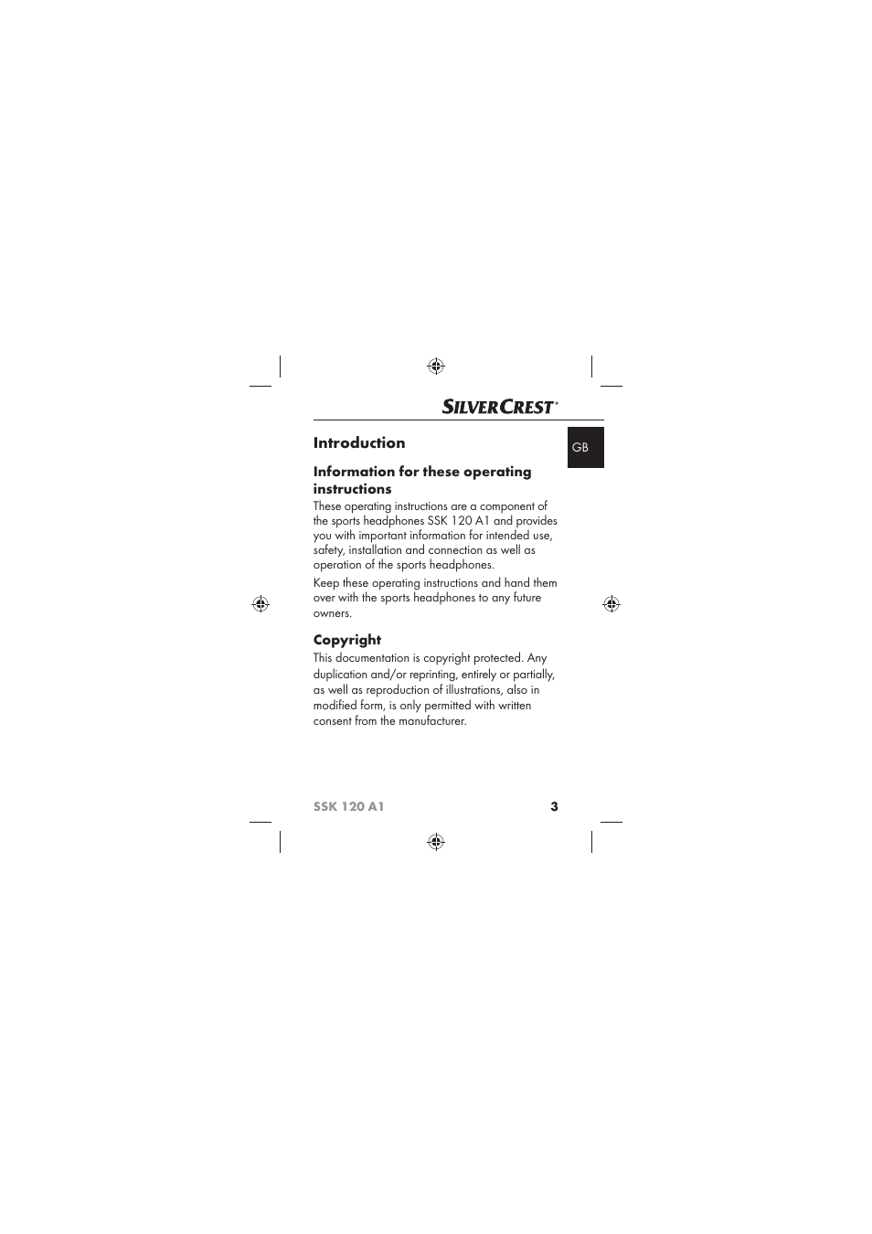 Introduction, Information for these operating instructions, Copyright | Silvercrest SSK 120 A1 User Manual | Page 5 / 132