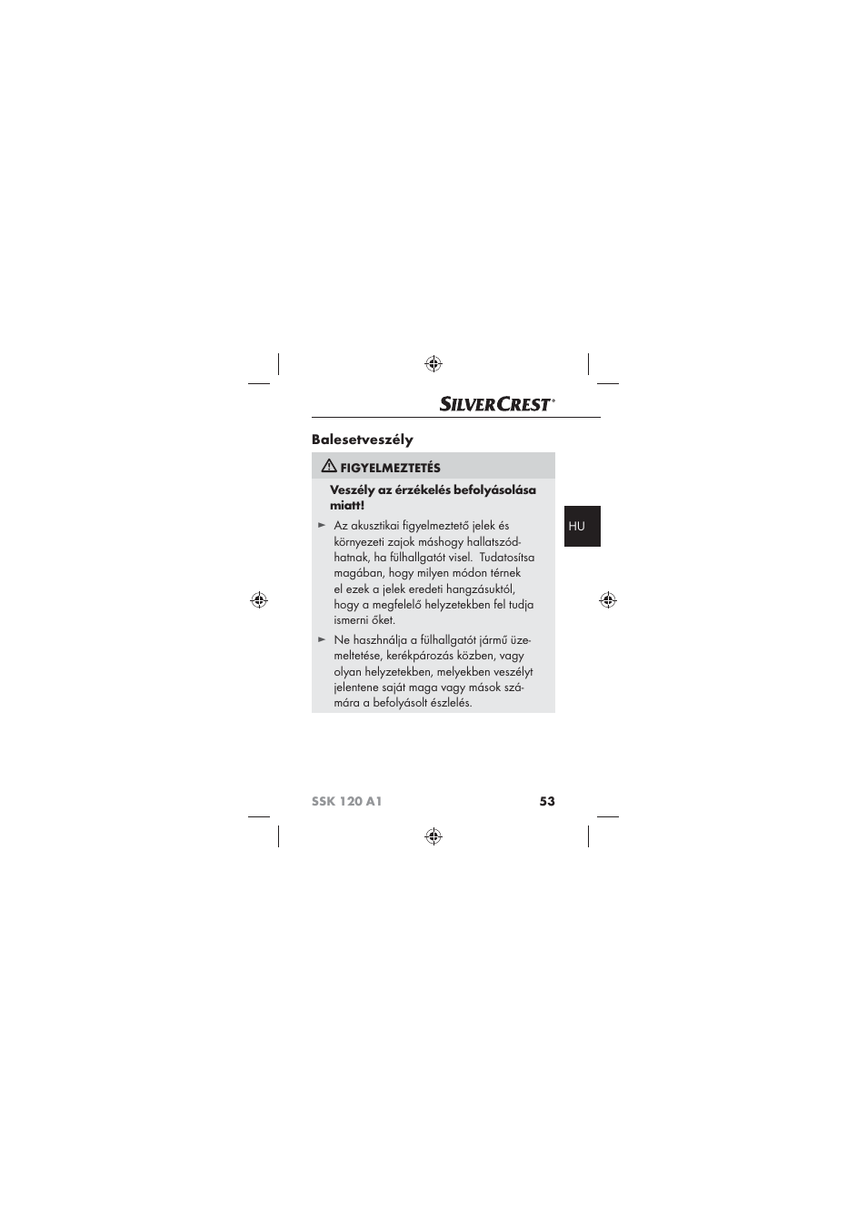 Balesetveszély | Silvercrest SSK 120 A1 User Manual | Page 55 / 132
