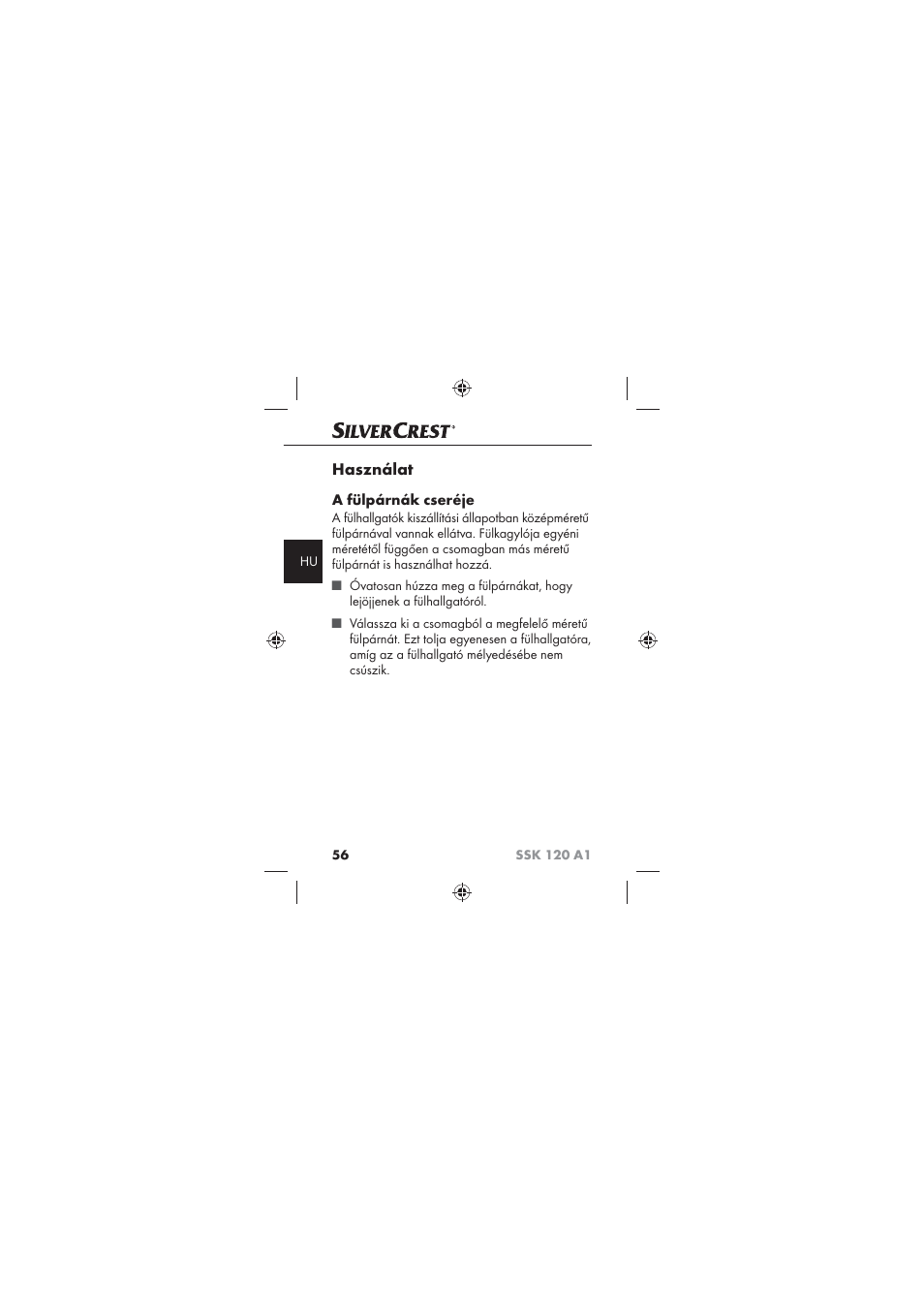 Használat, A fülpárnák cseréje | Silvercrest SSK 120 A1 User Manual | Page 58 / 132