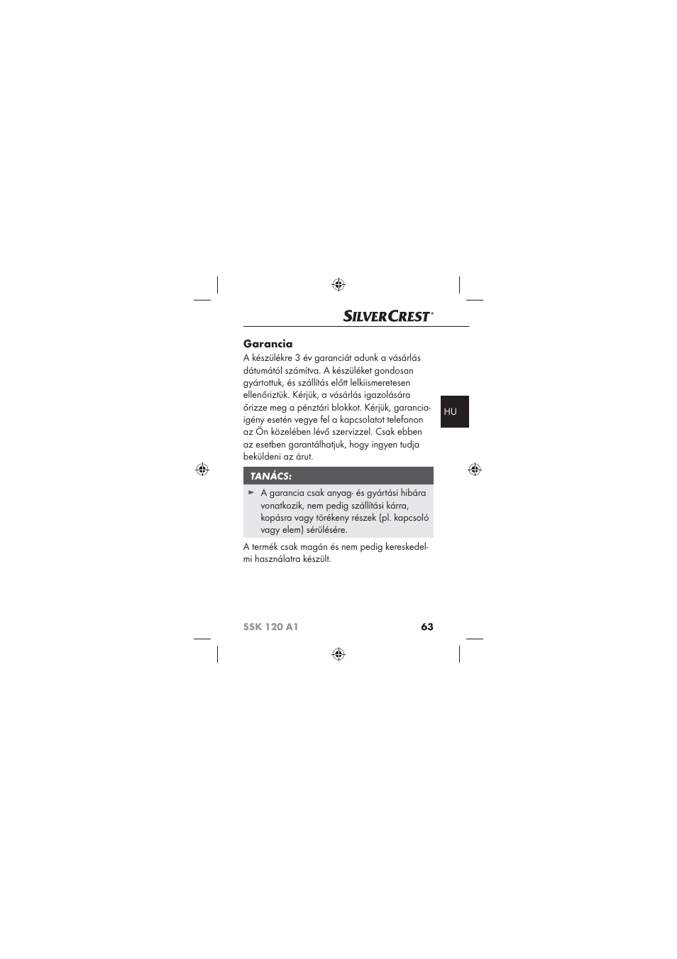 Garancia | Silvercrest SSK 120 A1 User Manual | Page 65 / 132