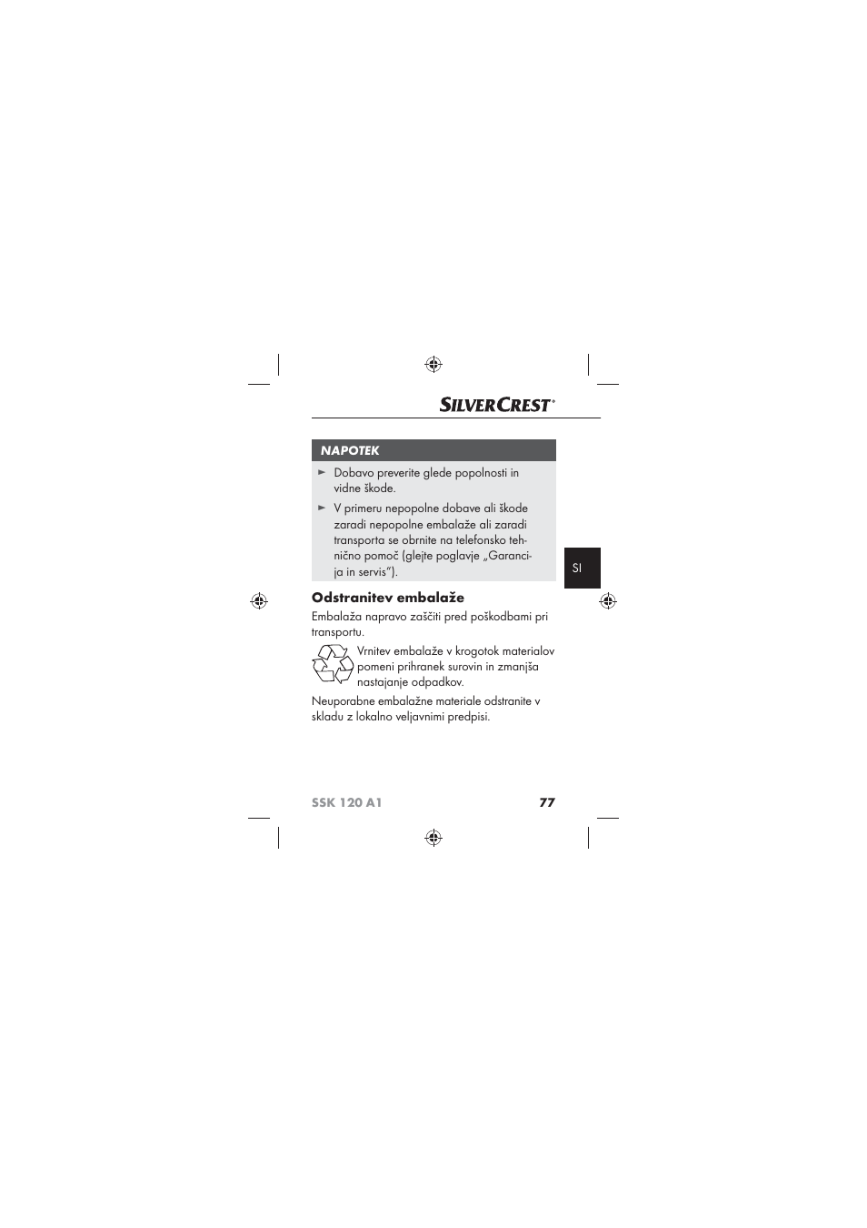 Odstranitev embalaže | Silvercrest SSK 120 A1 User Manual | Page 79 / 132