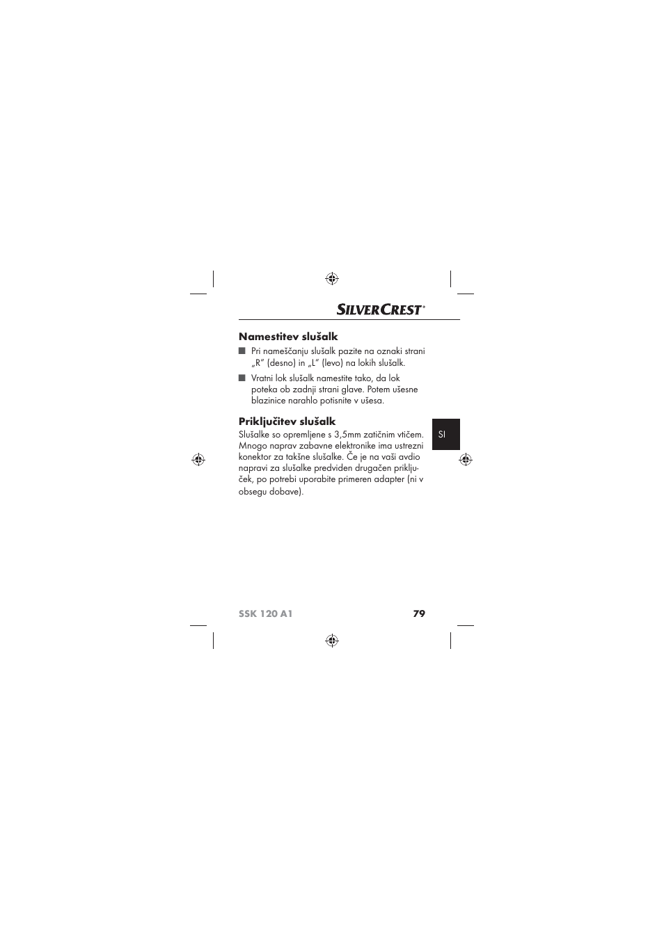 Namestitev slušalk, Priključitev slušalk | Silvercrest SSK 120 A1 User Manual | Page 81 / 132