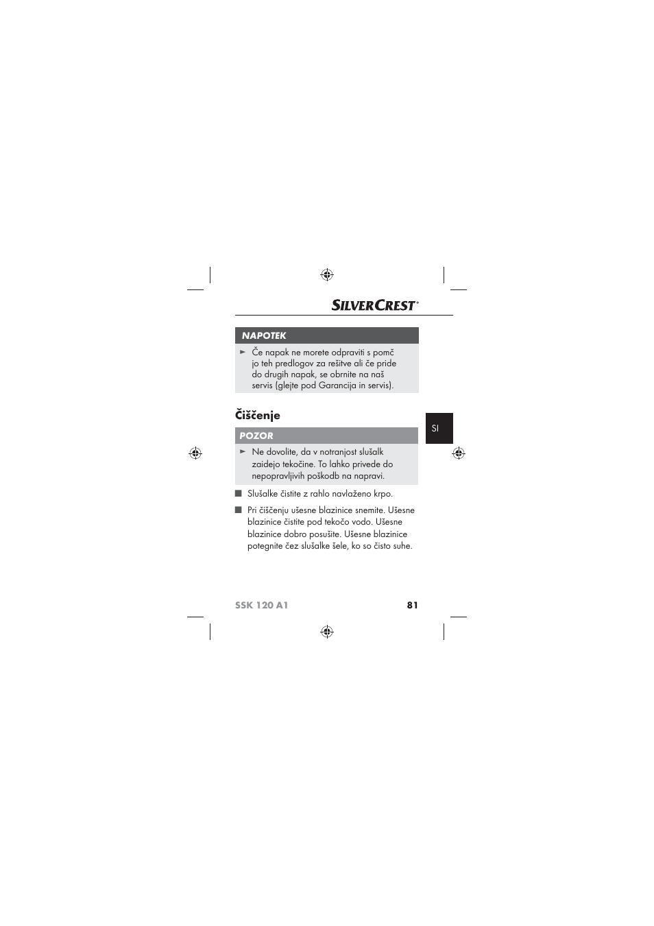 Čiščenje | Silvercrest SSK 120 A1 User Manual | Page 83 / 132