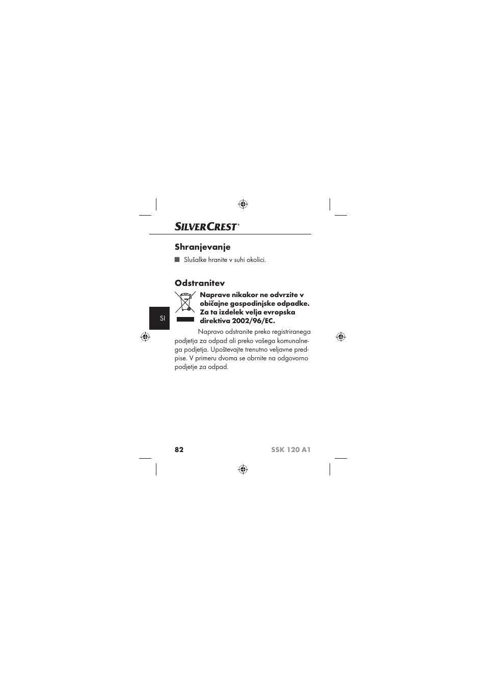 Shranjevanje, Odstranitev | Silvercrest SSK 120 A1 User Manual | Page 84 / 132