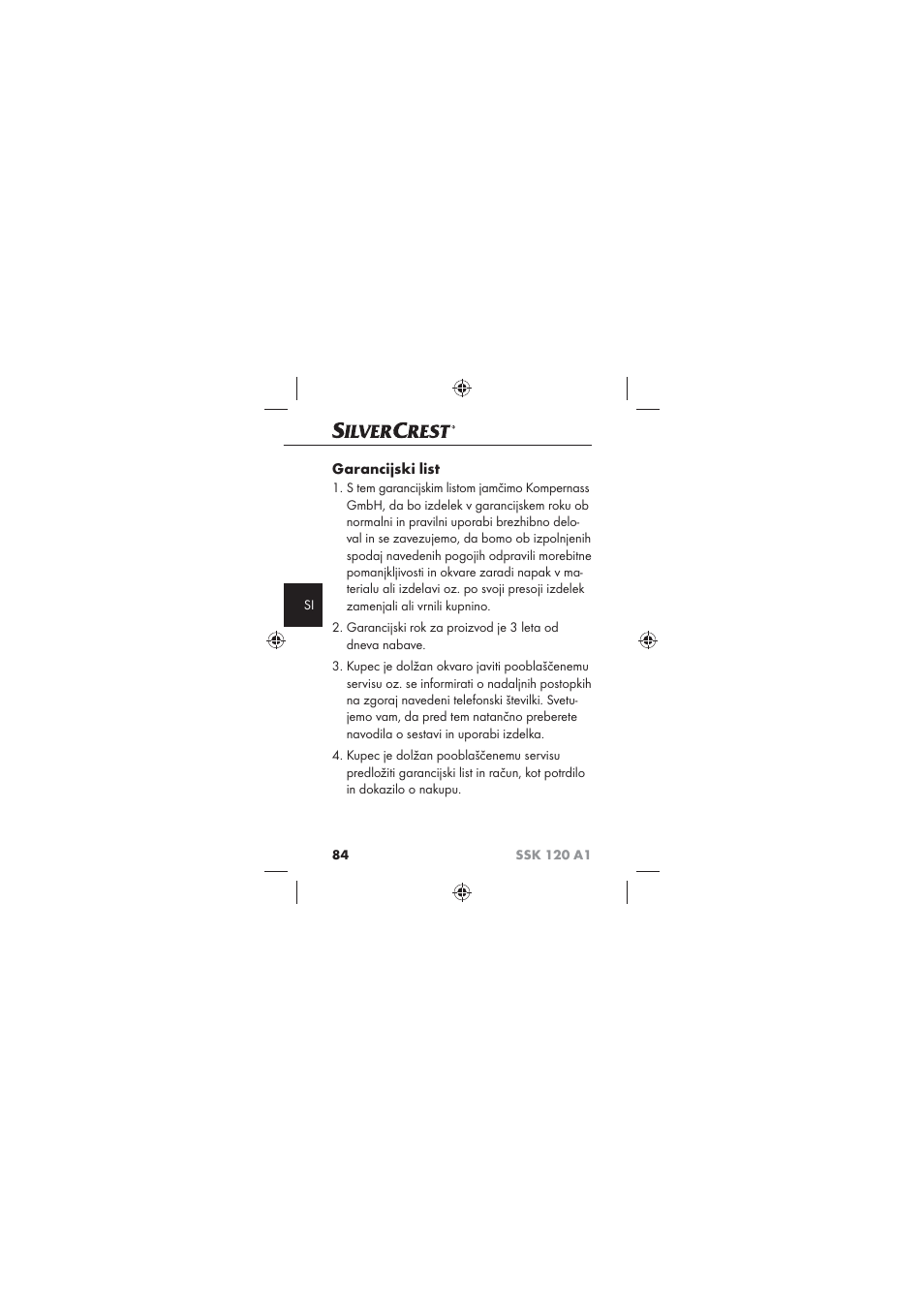 Garancijski list | Silvercrest SSK 120 A1 User Manual | Page 86 / 132