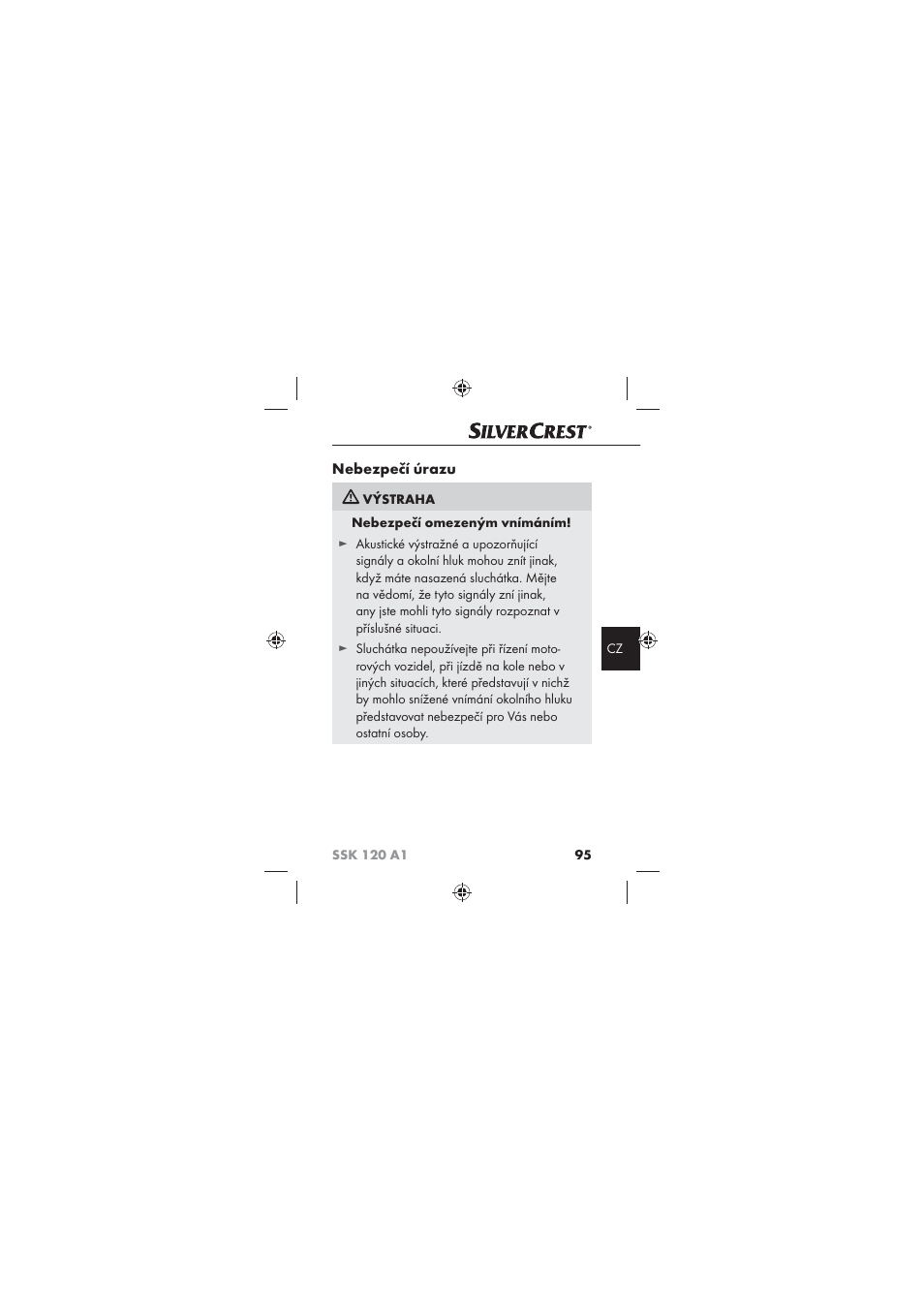 Nebezpečí úrazu | Silvercrest SSK 120 A1 User Manual | Page 97 / 132
