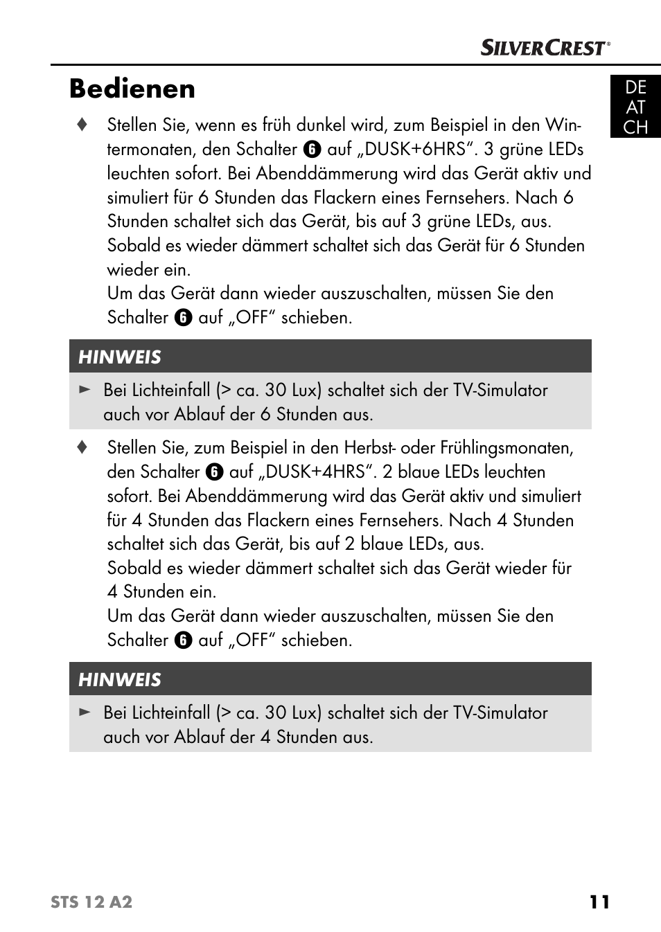 Bedienen | Silvercrest STS 12 A2 User Manual | Page 14 / 67