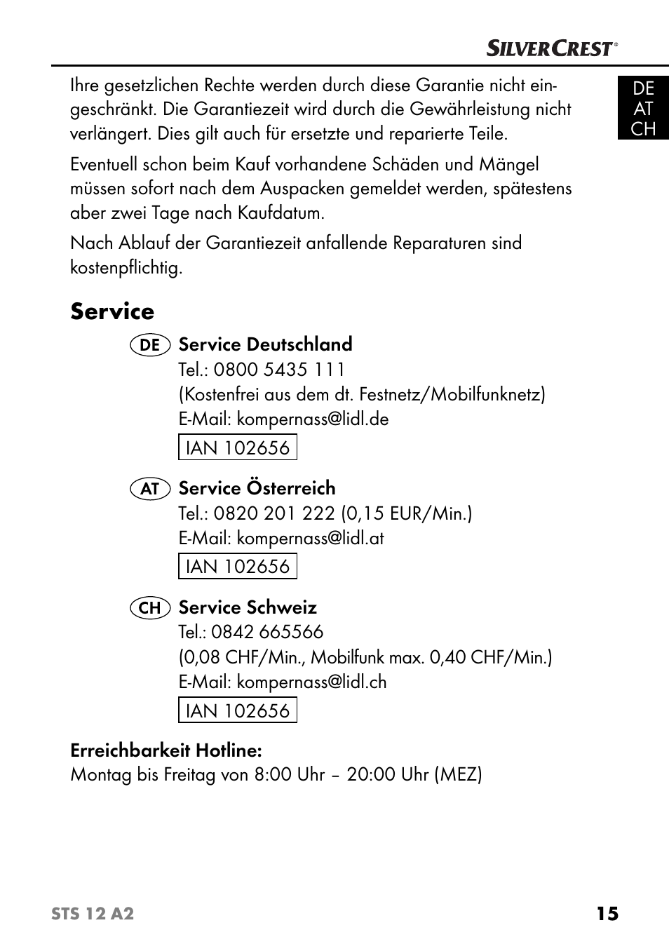 Service | Silvercrest STS 12 A2 User Manual | Page 18 / 67
