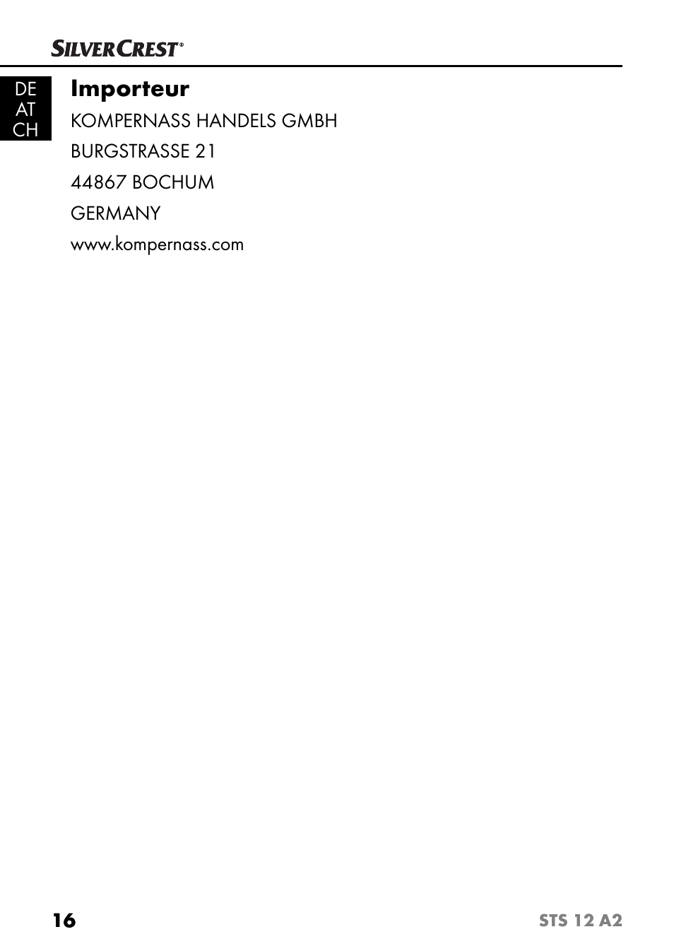 Importeur | Silvercrest STS 12 A2 User Manual | Page 19 / 67