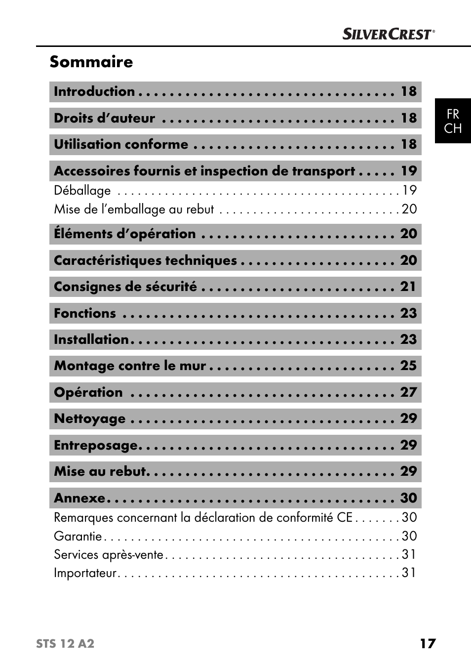 Sommaire | Silvercrest STS 12 A2 User Manual | Page 20 / 67