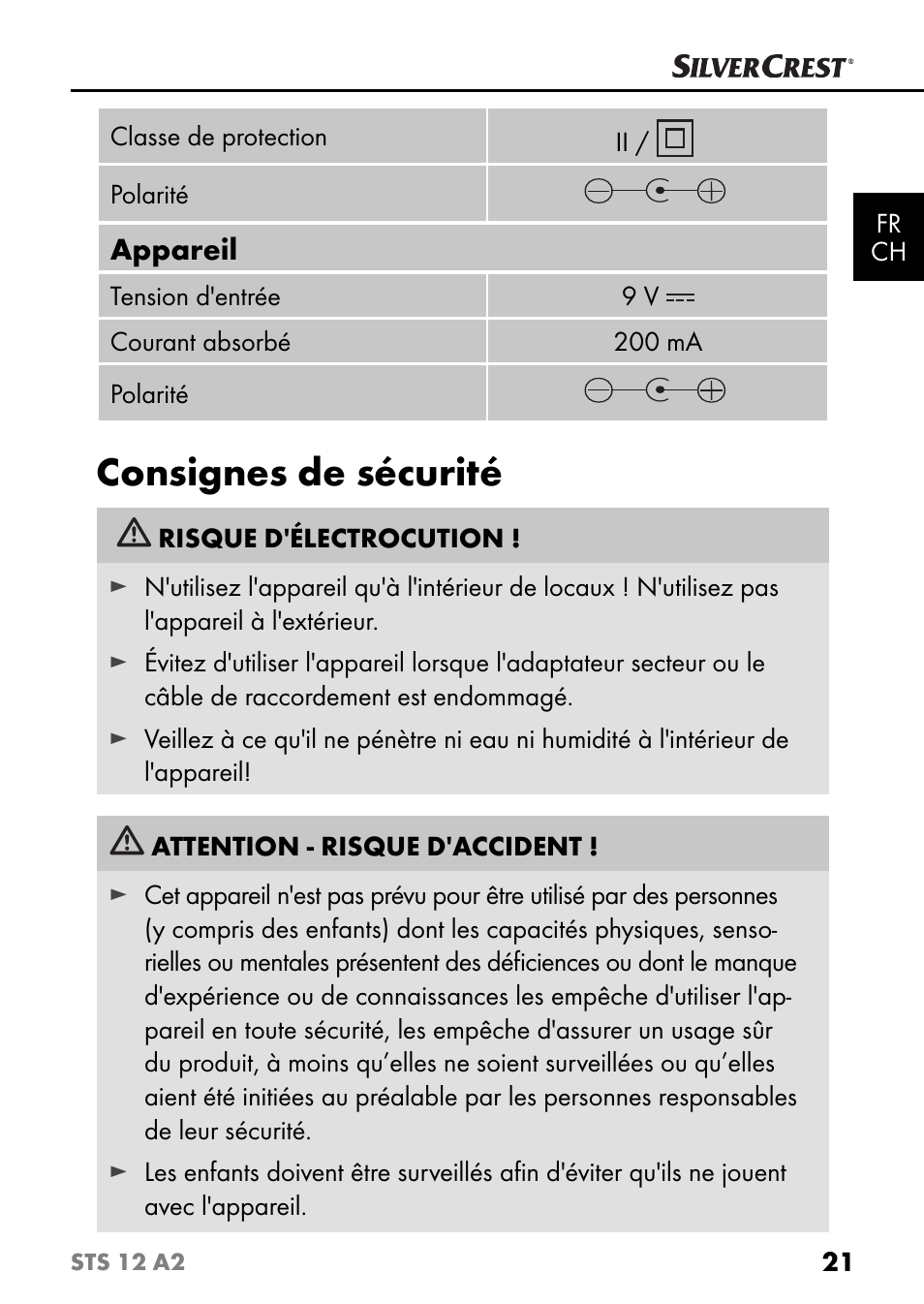 Consignes de sécurité | Silvercrest STS 12 A2 User Manual | Page 24 / 67