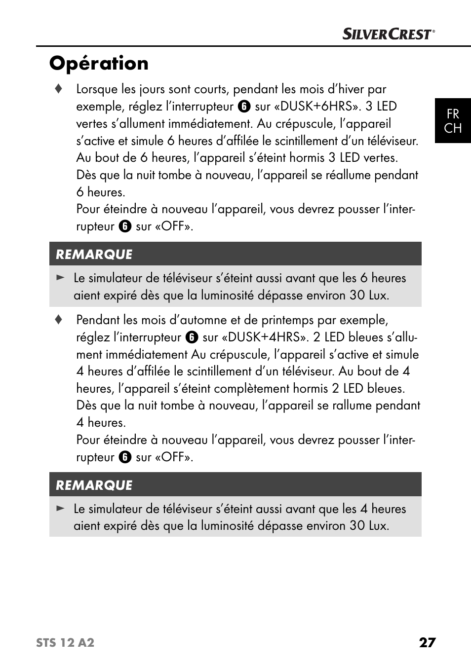 Opération | Silvercrest STS 12 A2 User Manual | Page 30 / 67
