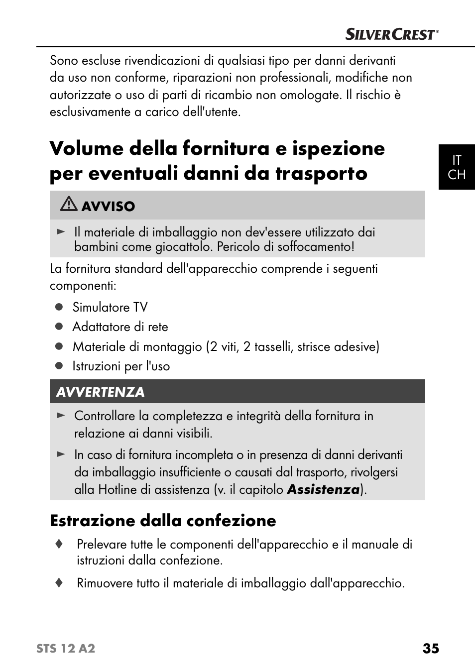 Estrazione dalla confezione | Silvercrest STS 12 A2 User Manual | Page 38 / 67