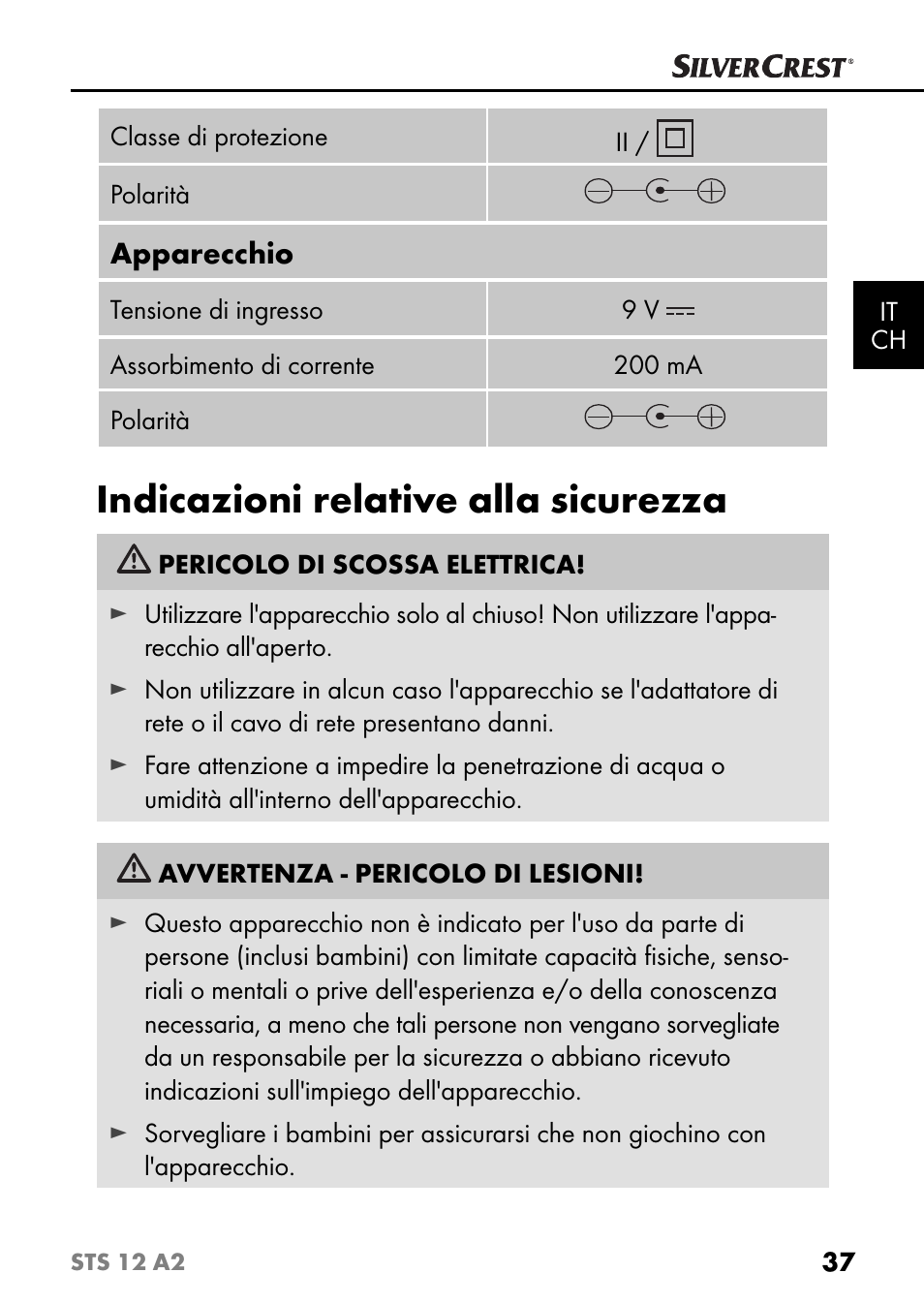 Indicazioni relative alla sicurezza | Silvercrest STS 12 A2 User Manual | Page 40 / 67