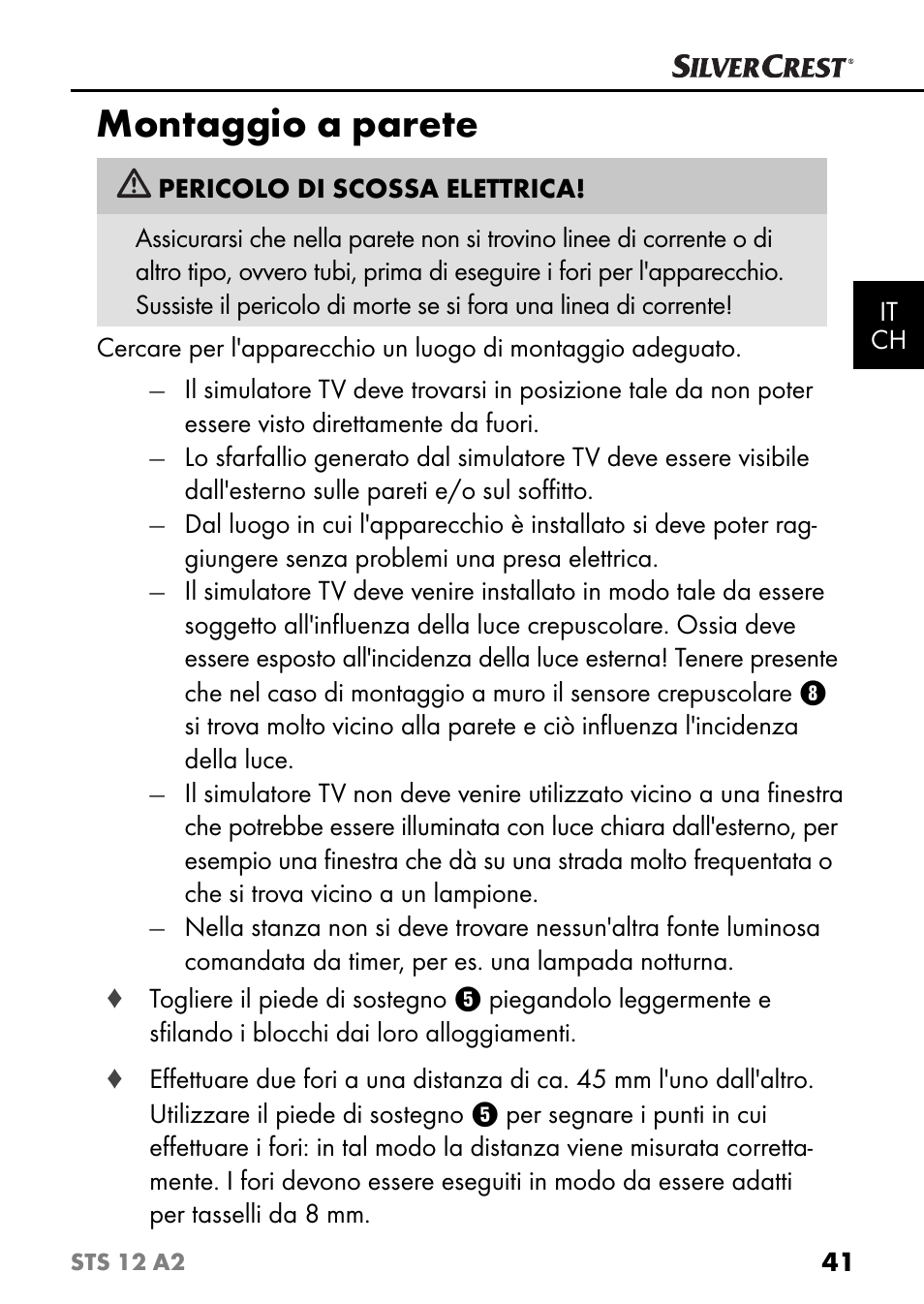 Montaggio a parete | Silvercrest STS 12 A2 User Manual | Page 44 / 67