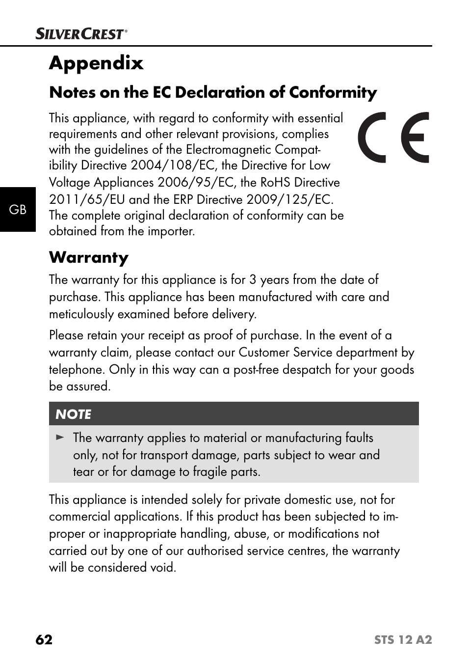 Appendix, Warranty | Silvercrest STS 12 A2 User Manual | Page 65 / 67