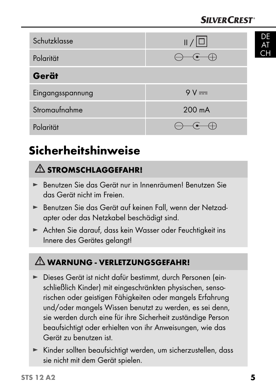 Sicherheitshinweise | Silvercrest STS 12 A2 User Manual | Page 8 / 67