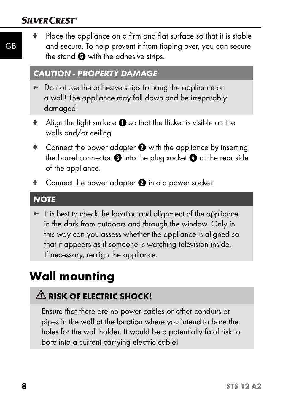 Wall mounting | Silvercrest STS 12 A2 User Manual | Page 11 / 116