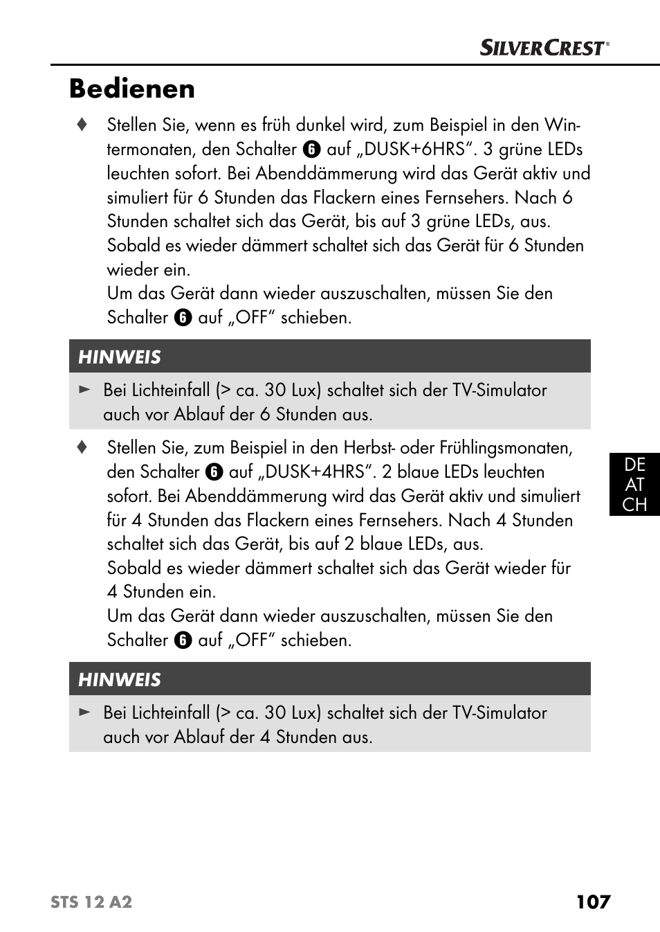 Bedienen | Silvercrest STS 12 A2 User Manual | Page 110 / 116