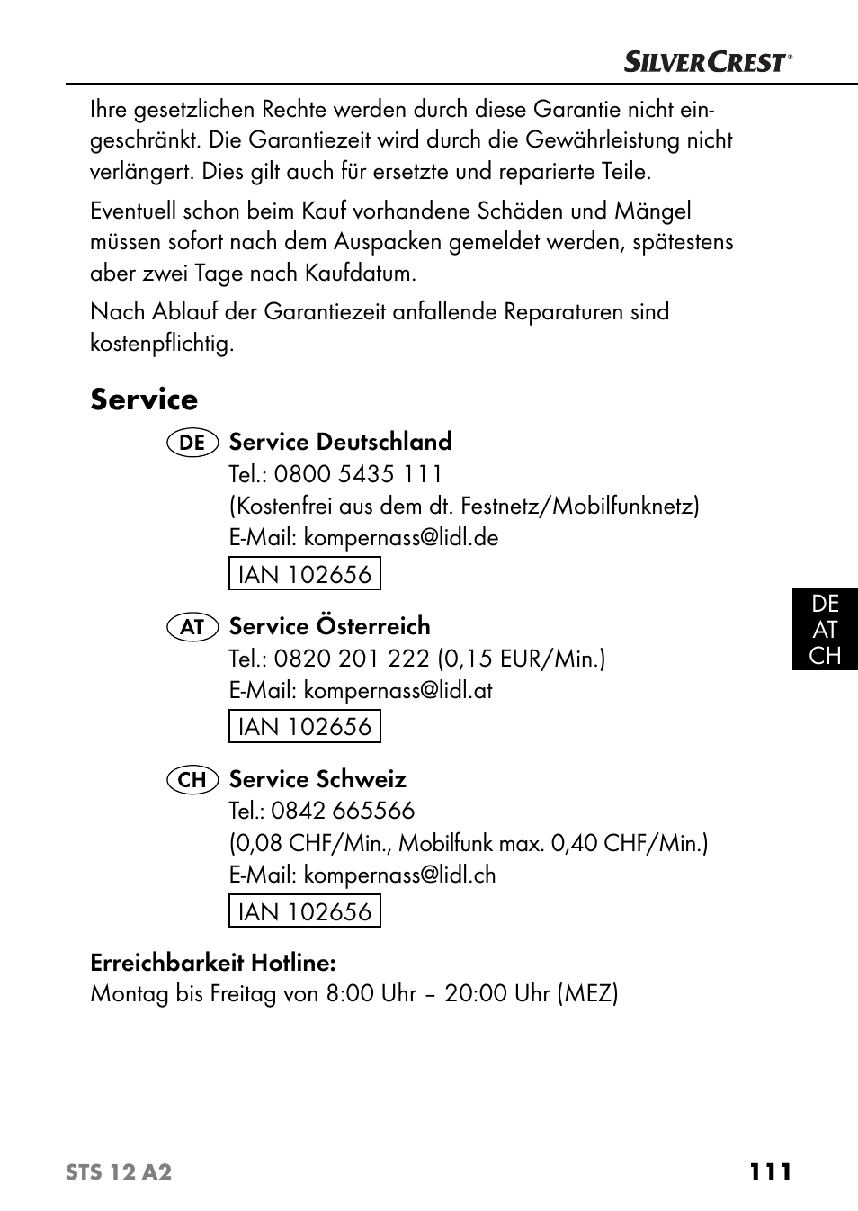 Service | Silvercrest STS 12 A2 User Manual | Page 114 / 116