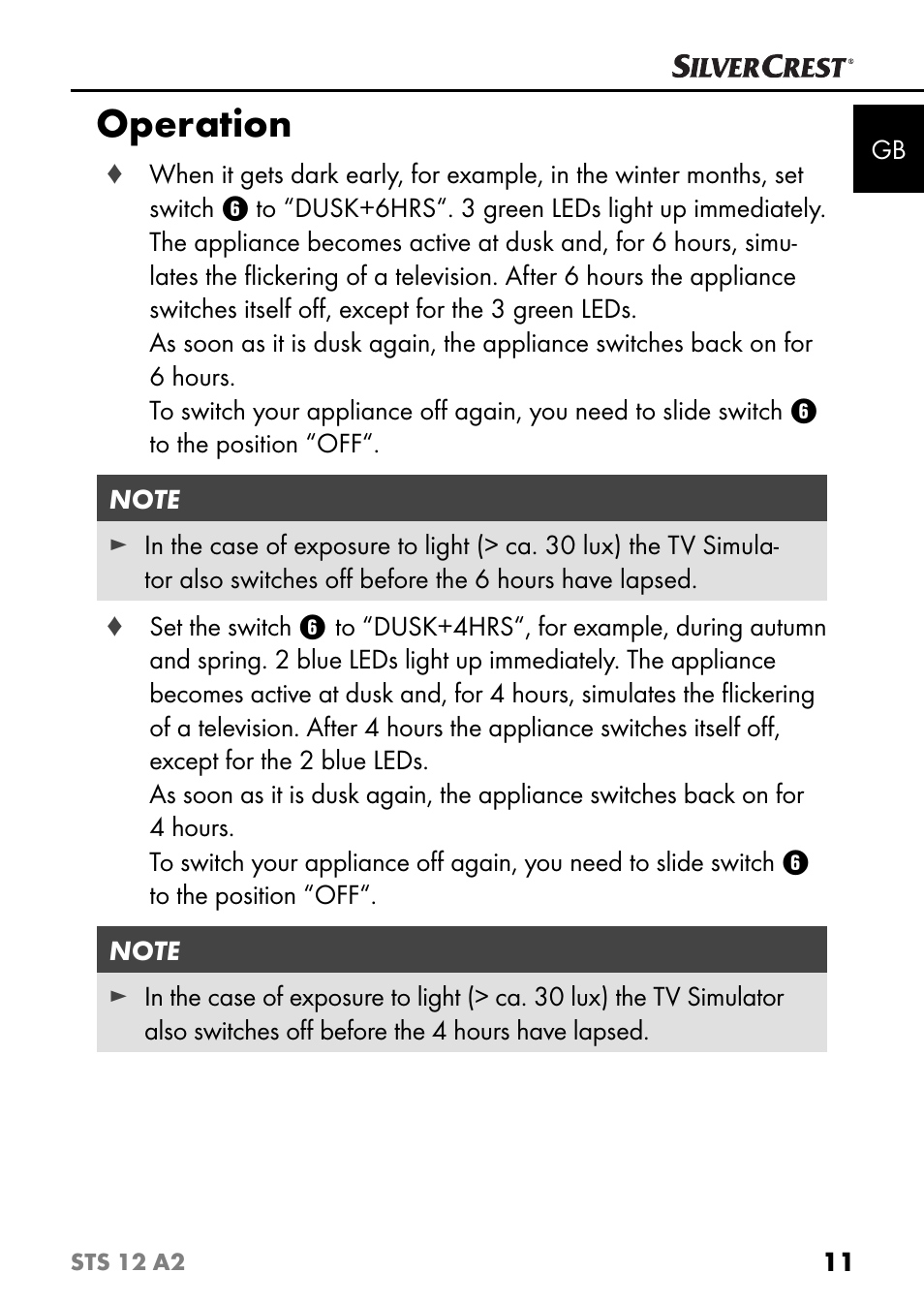 Operation | Silvercrest STS 12 A2 User Manual | Page 14 / 116