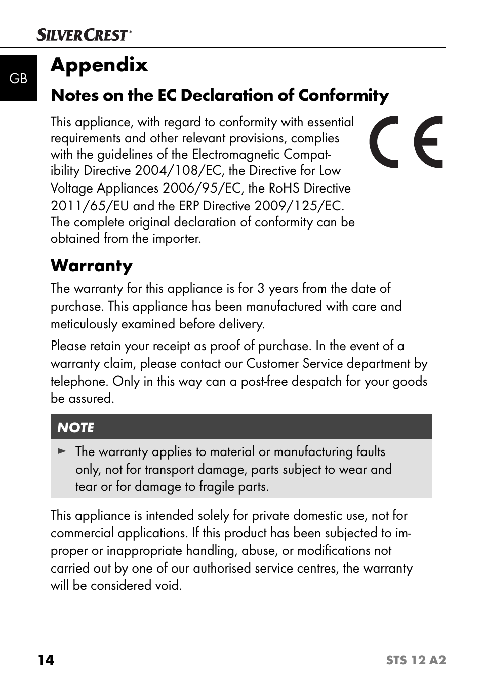 Appendix, Warranty | Silvercrest STS 12 A2 User Manual | Page 17 / 116