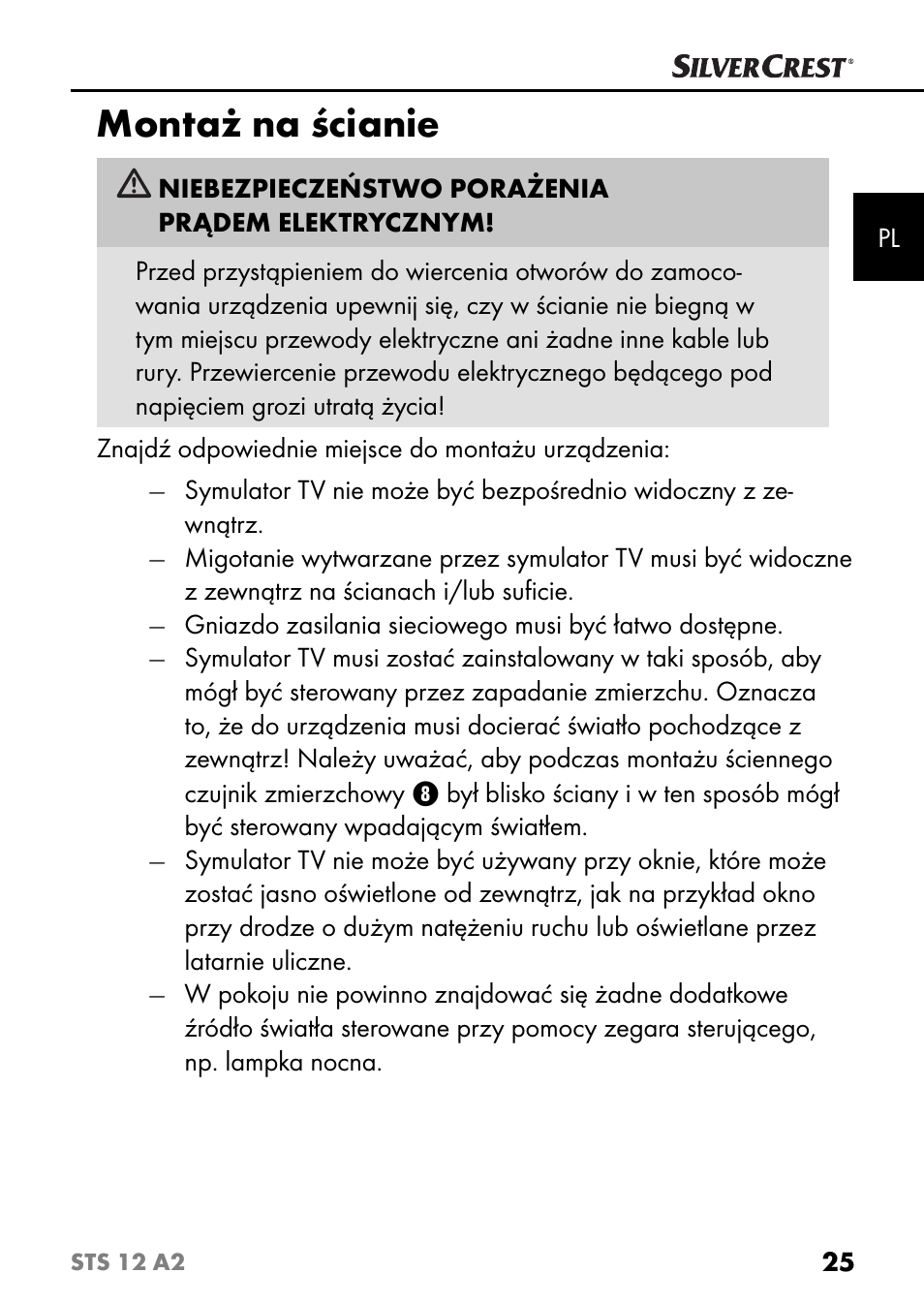 Montaż na ścianie | Silvercrest STS 12 A2 User Manual | Page 28 / 116