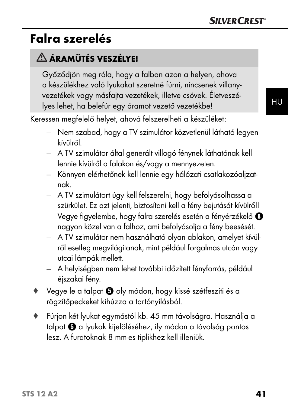 Falra szerelés | Silvercrest STS 12 A2 User Manual | Page 44 / 116