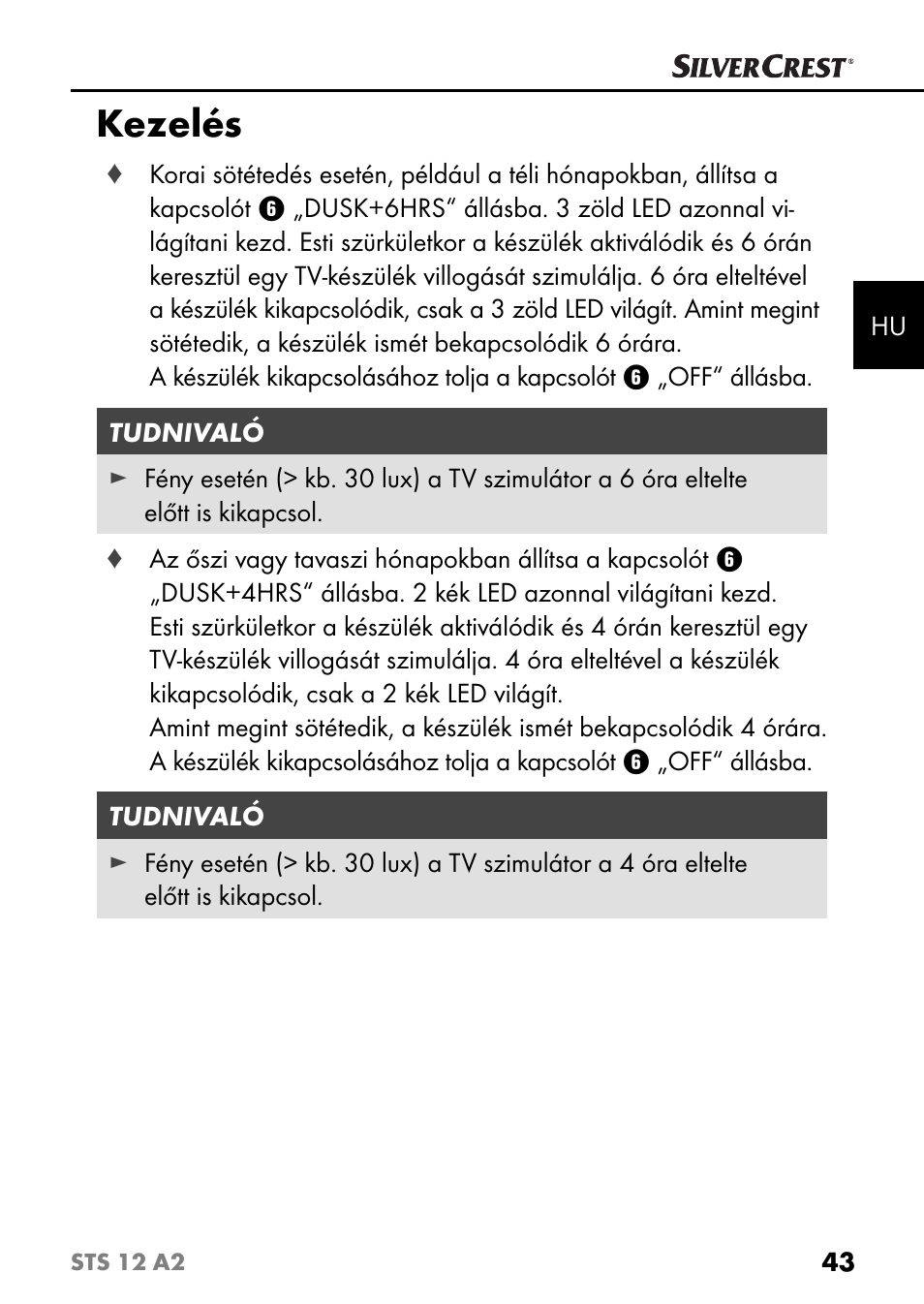 Kezelés | Silvercrest STS 12 A2 User Manual | Page 46 / 116