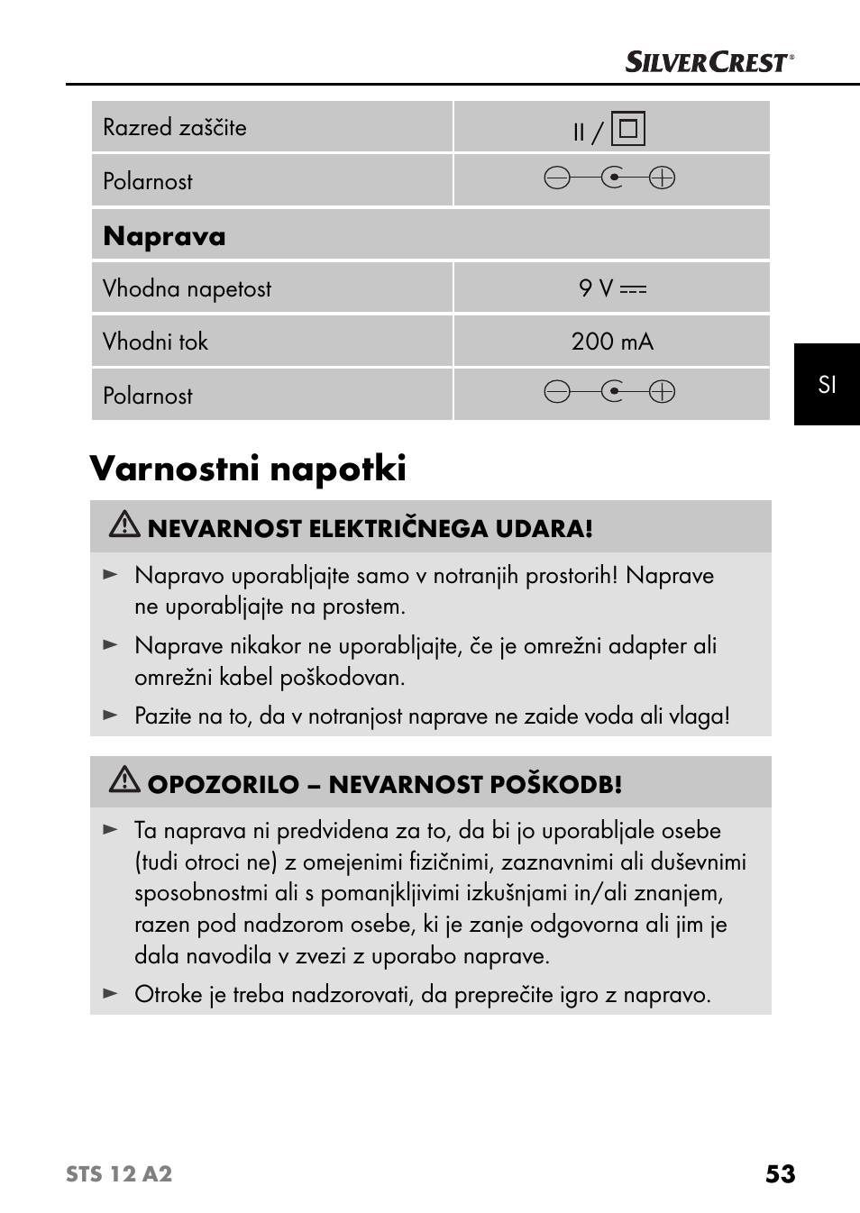 Varnostni napotki | Silvercrest STS 12 A2 User Manual | Page 56 / 116