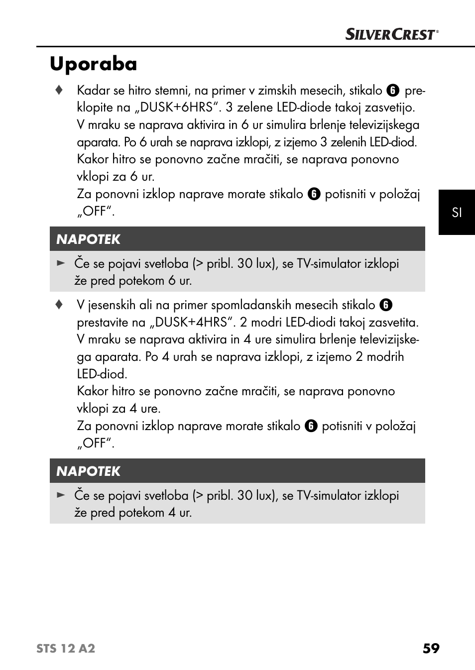 Uporaba | Silvercrest STS 12 A2 User Manual | Page 62 / 116