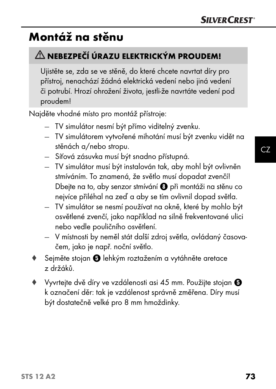 Montáž na stěnu | Silvercrest STS 12 A2 User Manual | Page 76 / 116