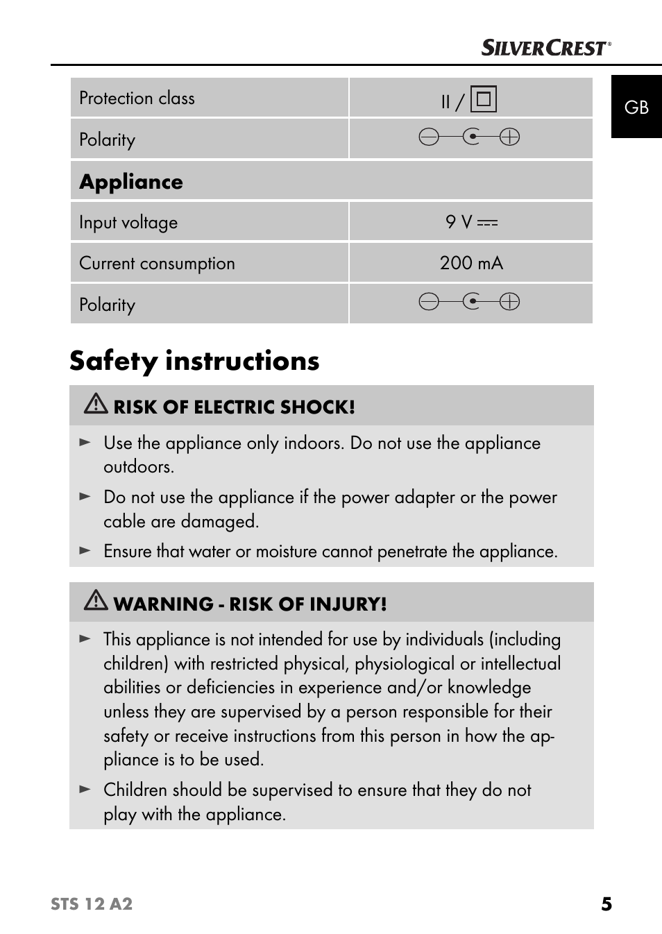 Safety instructions | Silvercrest STS 12 A2 User Manual | Page 8 / 116