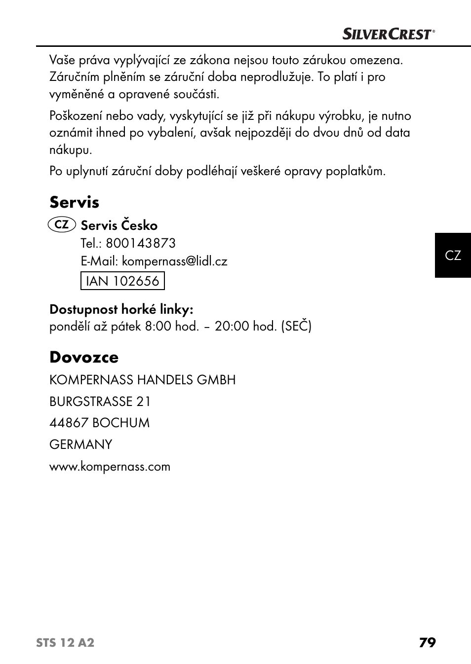 Servis, Dovozce | Silvercrest STS 12 A2 User Manual | Page 82 / 116