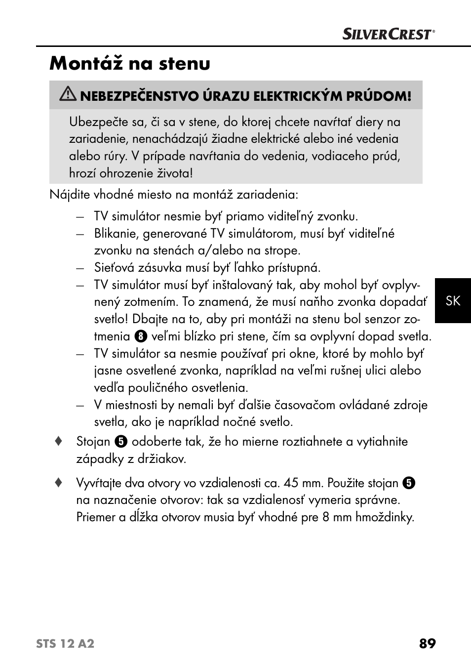 Montáž na stenu | Silvercrest STS 12 A2 User Manual | Page 92 / 116