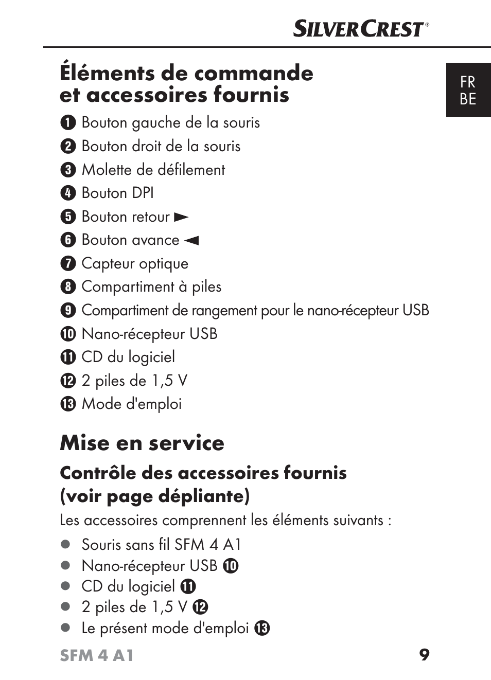 Éléments de commande et accessoires fournis, Mise en service | Silvercrest SFM 4 A1 User Manual | Page 13 / 74