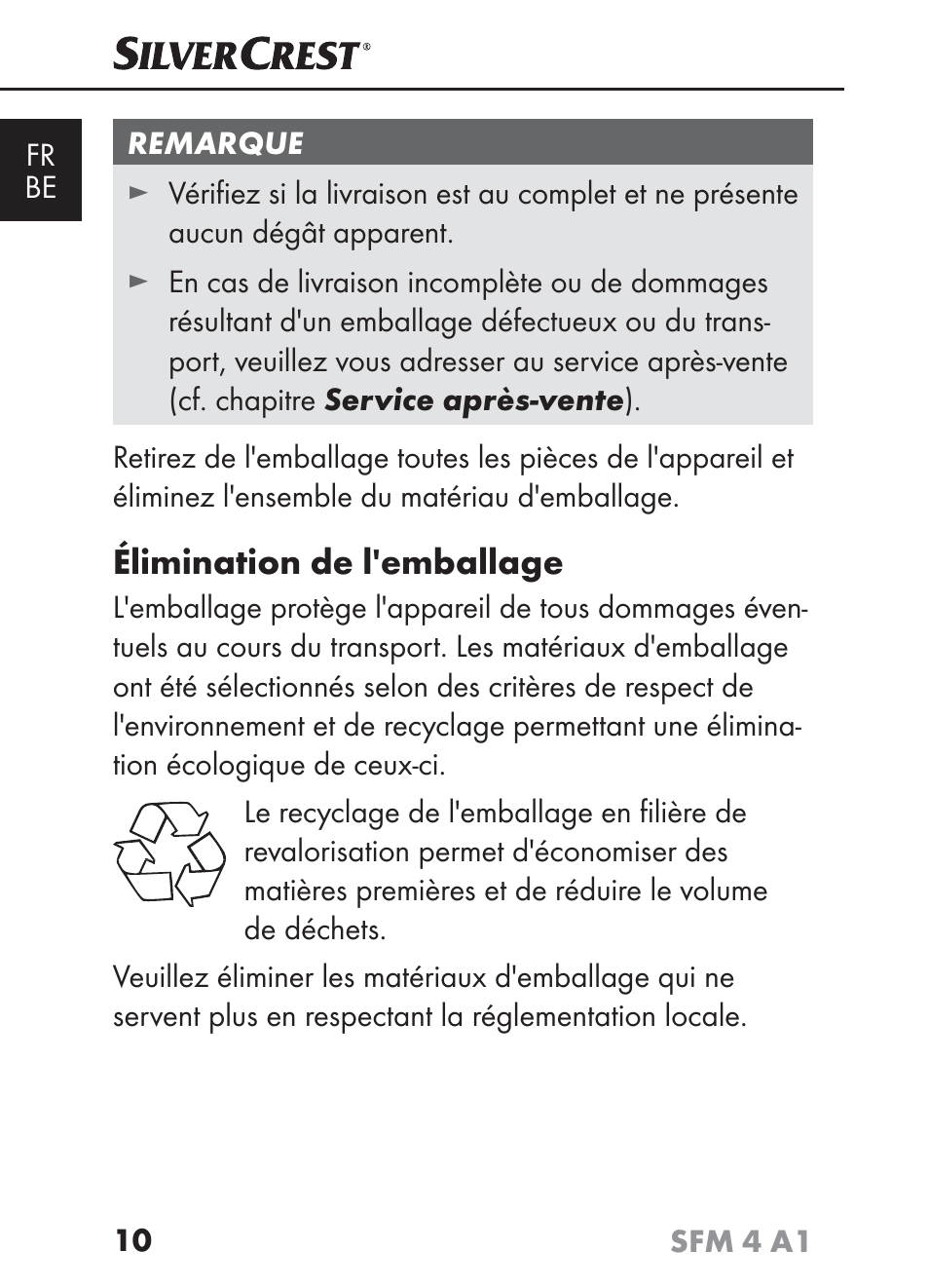 Élimination de l'emballage | Silvercrest SFM 4 A1 User Manual | Page 14 / 74