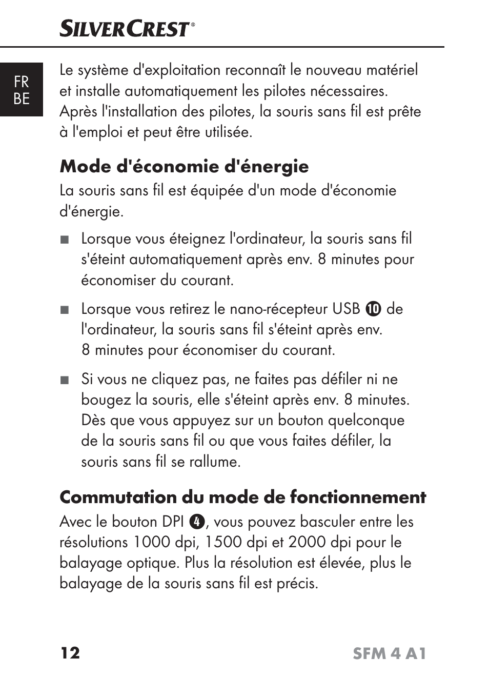 Mode d'économie d'énergie, Commutation du mode de fonctionnement | Silvercrest SFM 4 A1 User Manual | Page 16 / 74