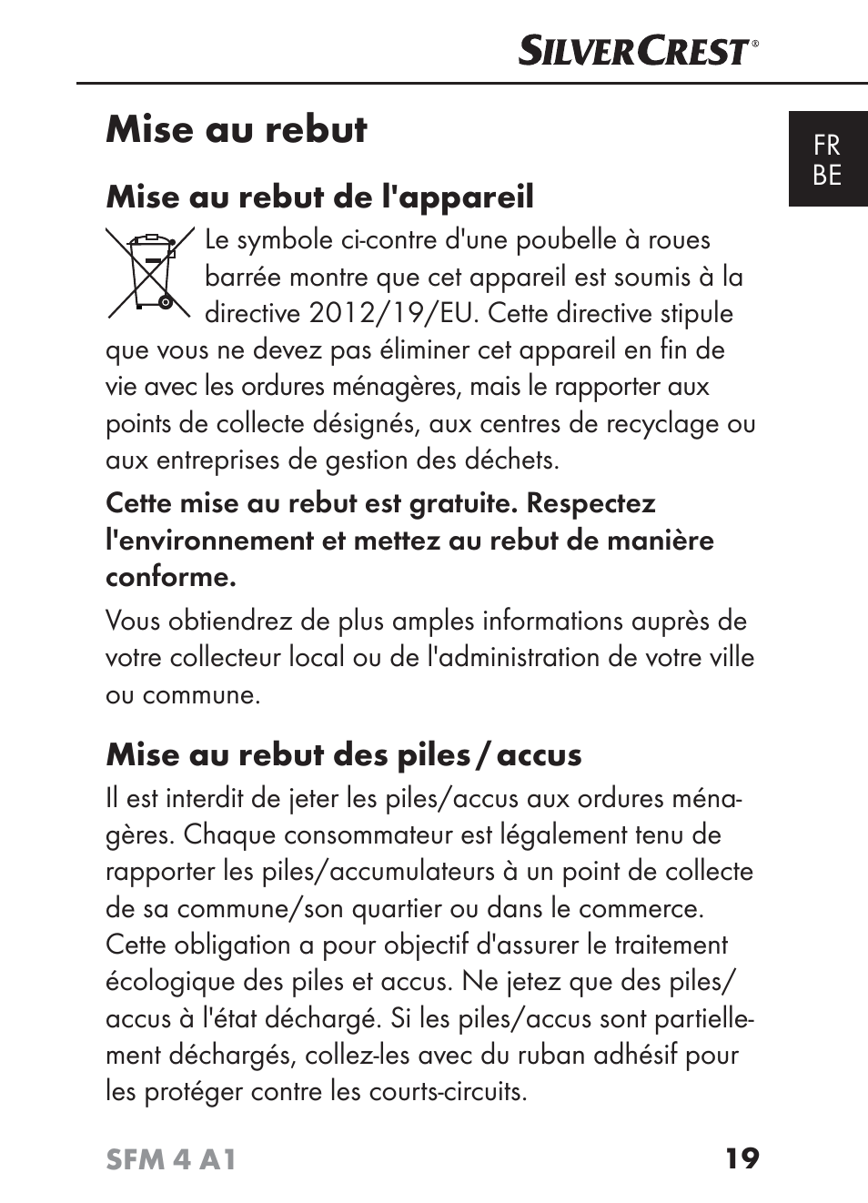 Mise au rebut | Silvercrest SFM 4 A1 User Manual | Page 23 / 74