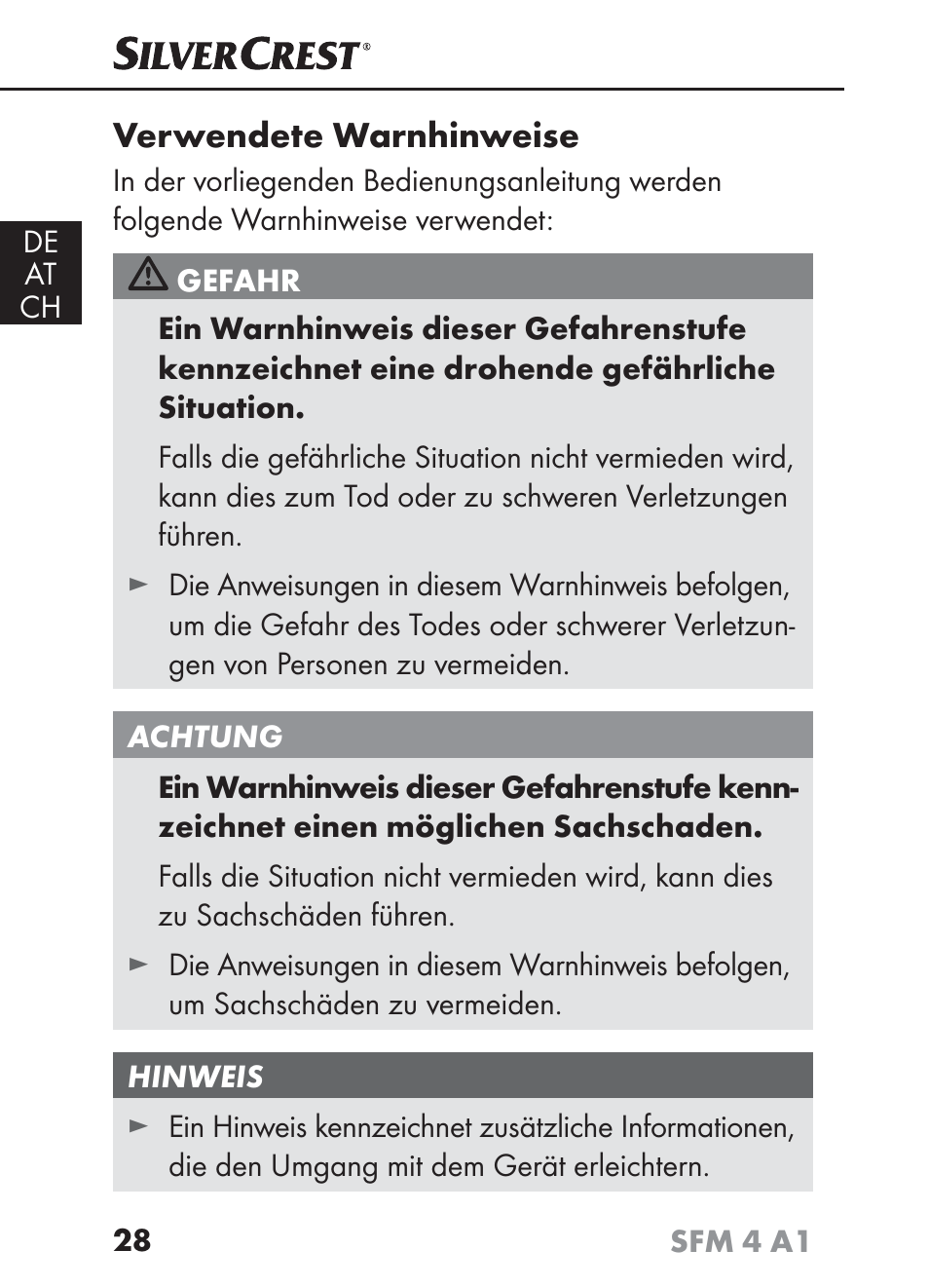Verwendete warnhinweise | Silvercrest SFM 4 A1 User Manual | Page 32 / 74