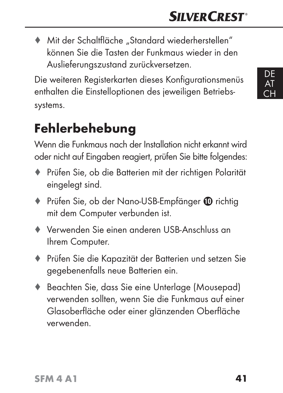 Fehlerbehebung | Silvercrest SFM 4 A1 User Manual | Page 45 / 74