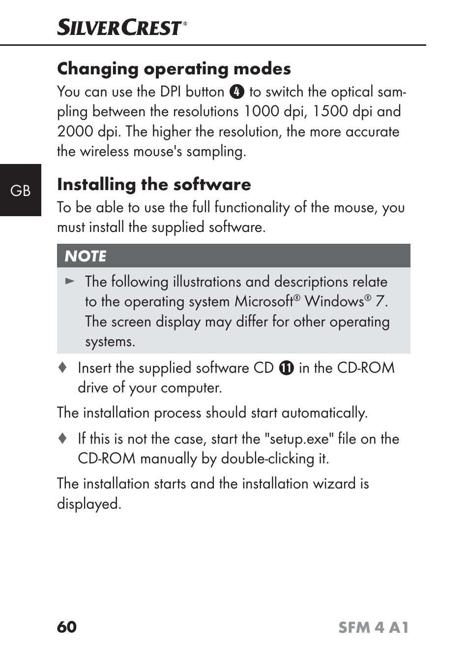Changing operating modes, Installing the software | Silvercrest SFM 4 A1 User Manual | Page 64 / 74