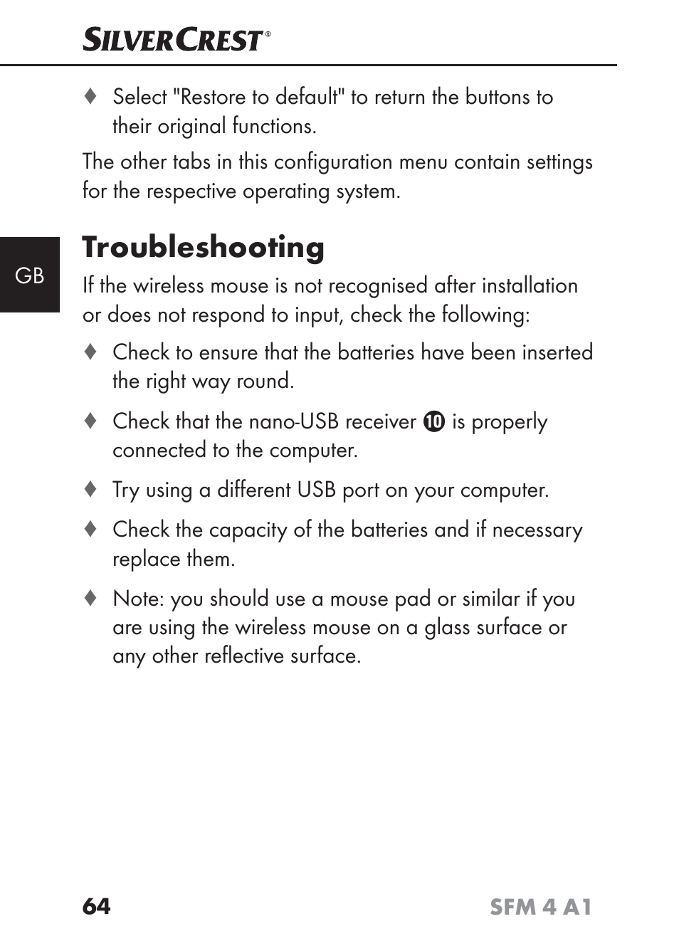 Troubleshooting | Silvercrest SFM 4 A1 User Manual | Page 68 / 74